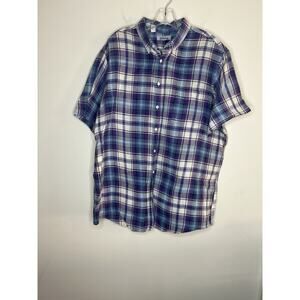 Vintage Saddlebrook Mens Button Up Shirt 2XL Purple Plaid Short Sleeve Grandpa